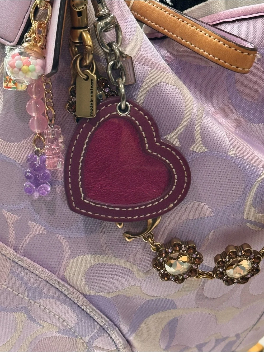 Coach Photo Frame Magenta & Purple Heart Keychain Charm Y2K